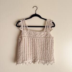 Design History Vintage Tan Crochet Cropped Lined Tank Top Small Boho Beachy